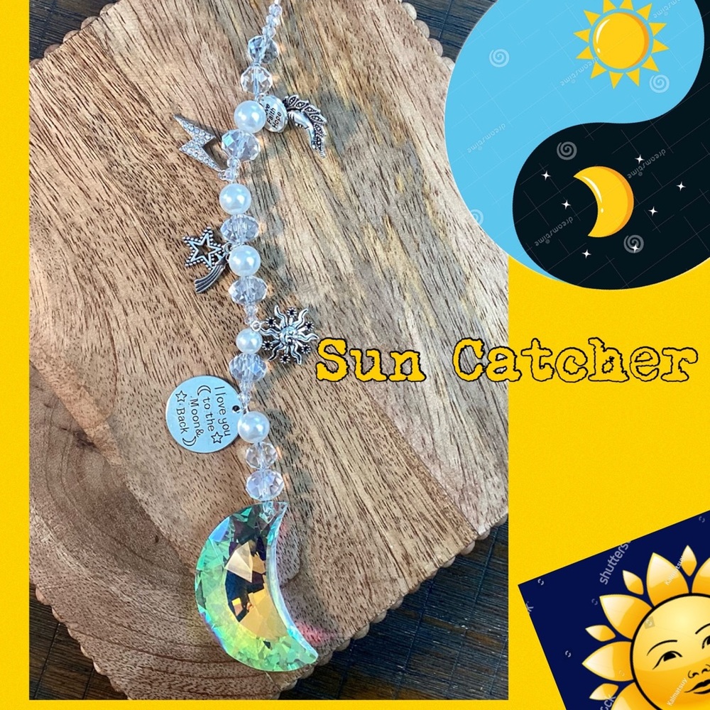 🌸Hand Made 🌙 Crystal Moon Sun Catcher